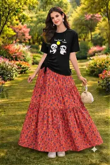 প্রিমিয়াম লিলেন স্কার্ট প্লাস টি-শার্ট সেট 🌸